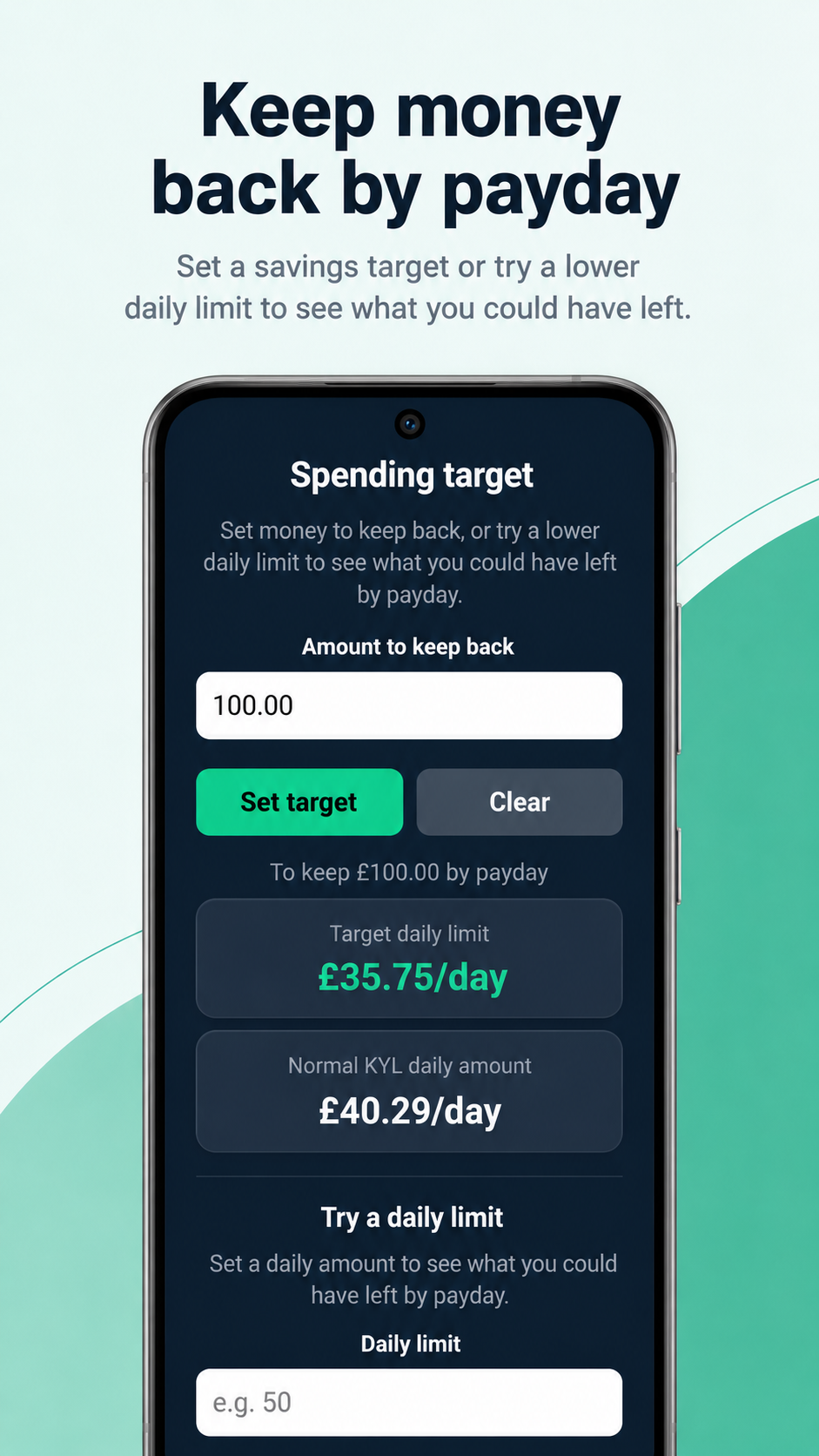 KYL custom spending limit screen