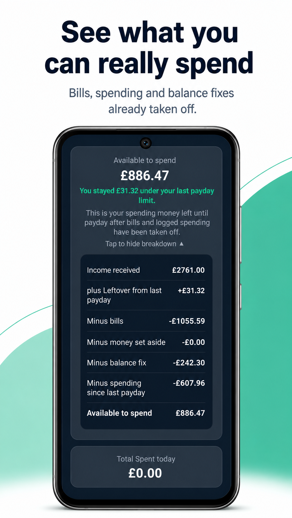 KYL spending breakdown screen