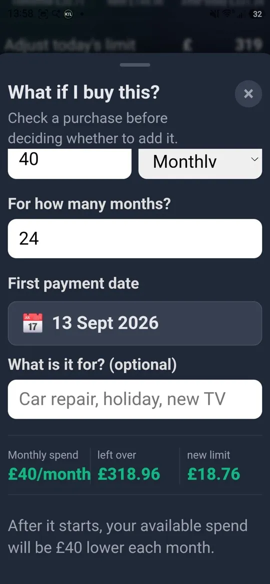 What if I buy this showing a £40 monthly commitment over 24 months and a new £18.76 daily limit